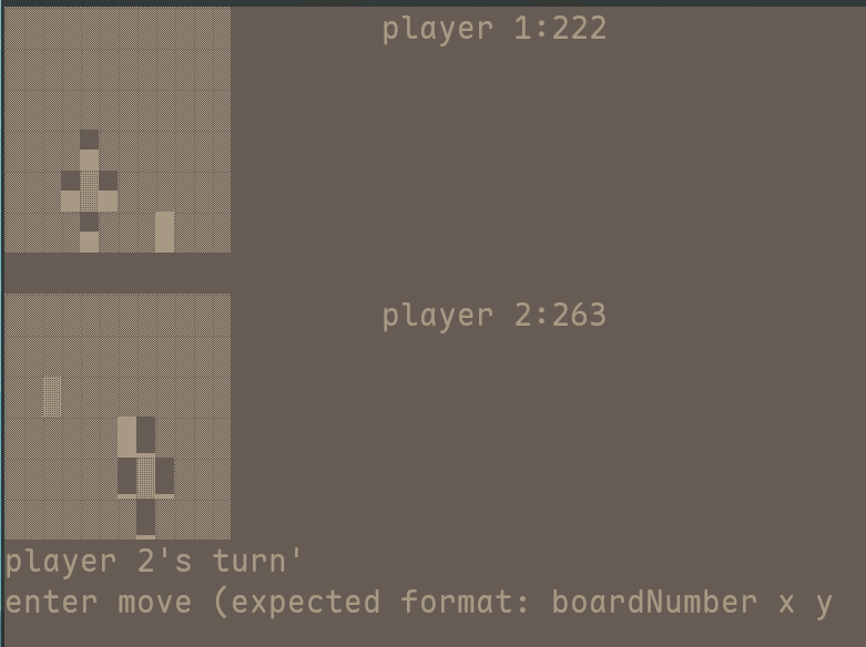 A screenshot of fungal creep, two grids are shown with cells filled to varying degrees, its unclear what is going on, this was a very esoteric game