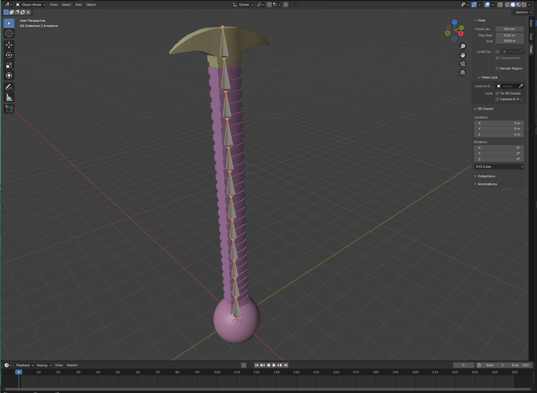 A snake-like robot arm with a pickaxe on the end