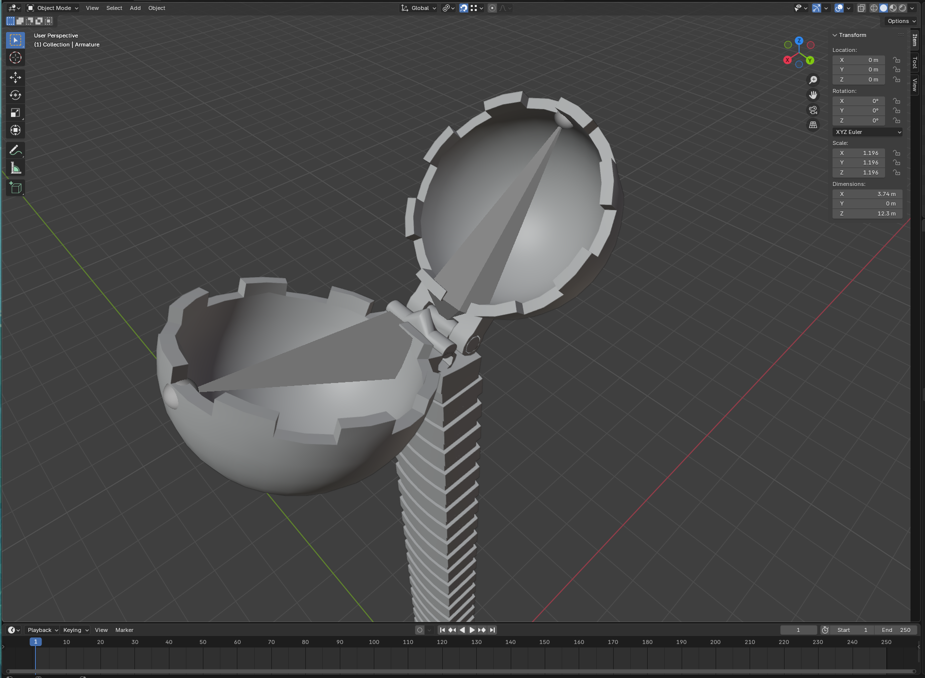 A close up on a bucket grabber, its a sphere cut in half which opens and closes