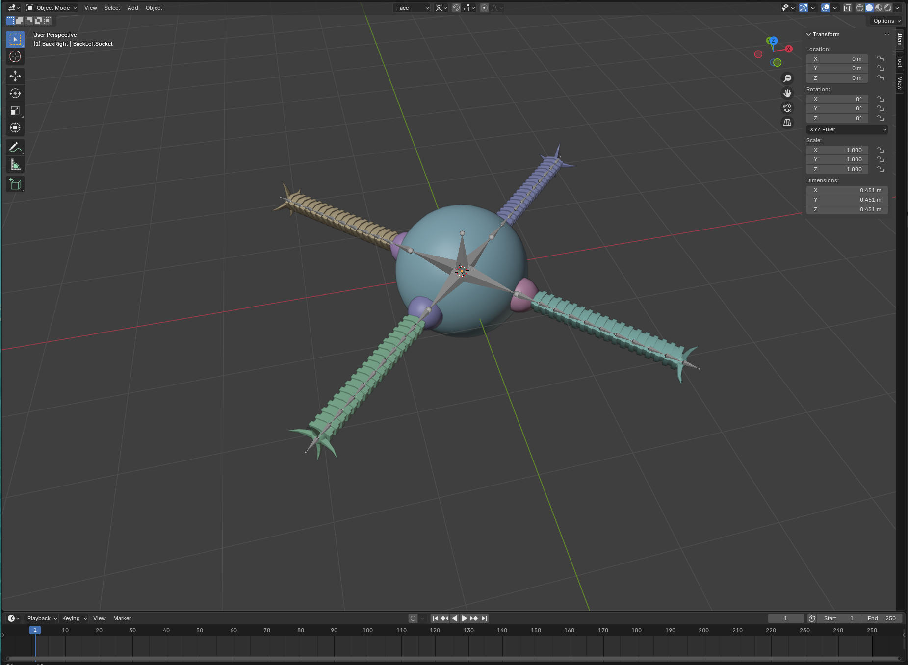 A spherical robot with 4 arms coming off it