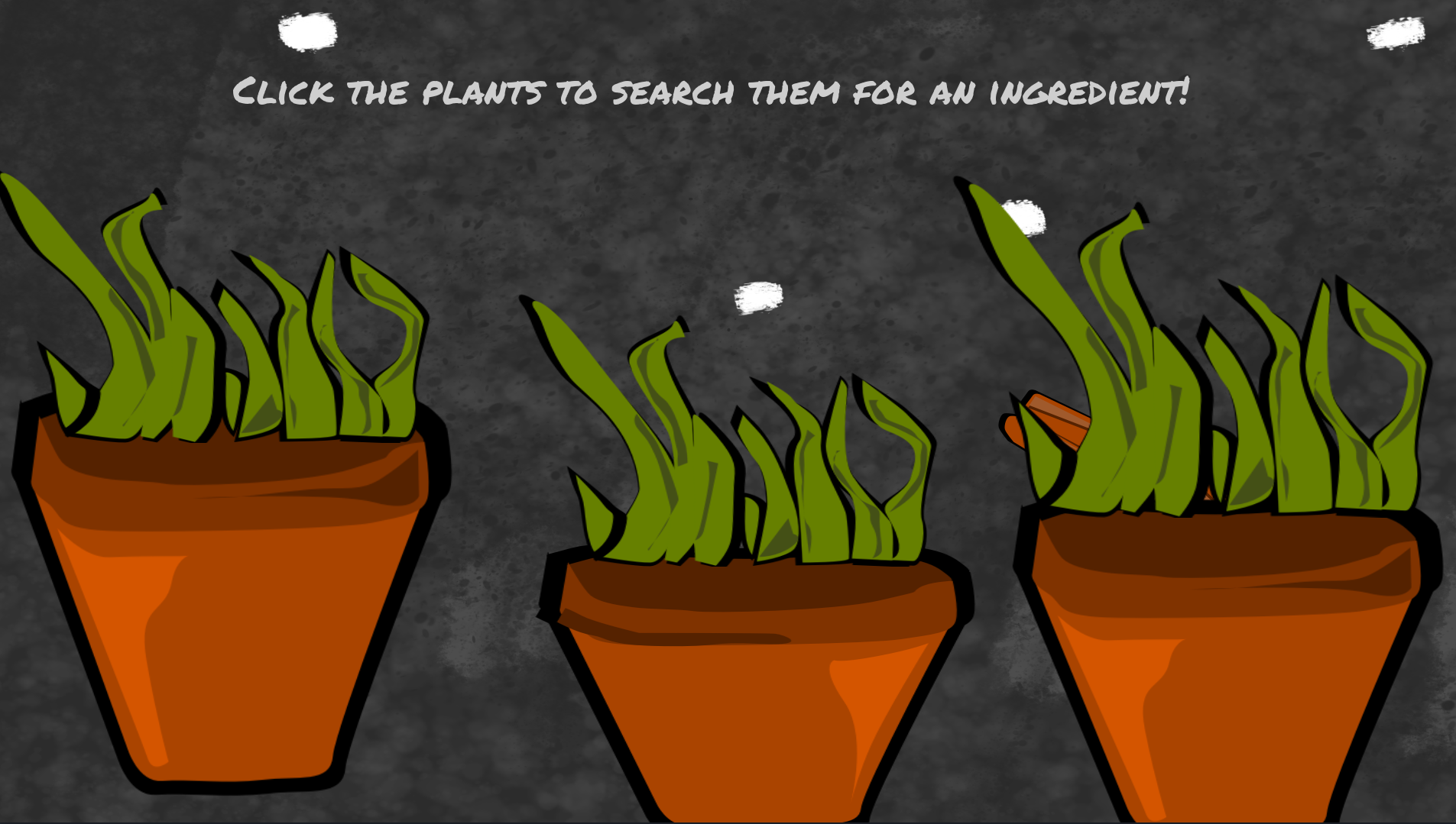 A small minigame comprised of 3 potted plants, one with an obscured item hidden in it